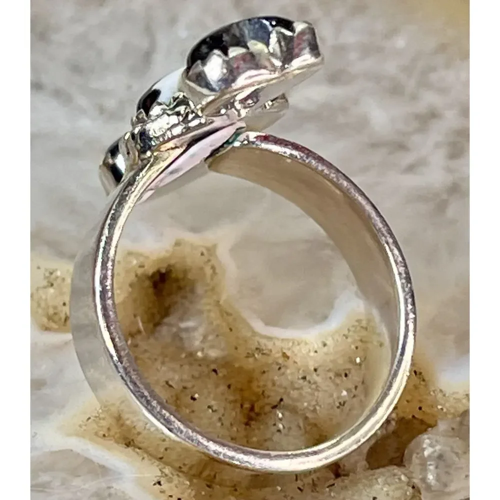 White Buffalo Turquoise Sterling Silver Stacked Hearts Adjustable Ring Southwest